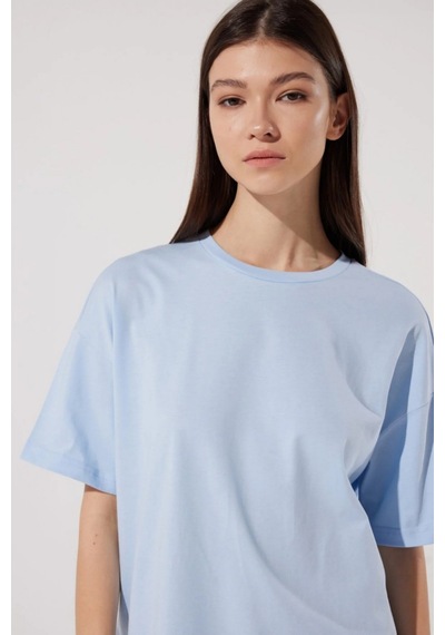 Caxis Unisex Bisiklet Yaka Oversize Gök Mavi T-shirt Basic Gökmavi