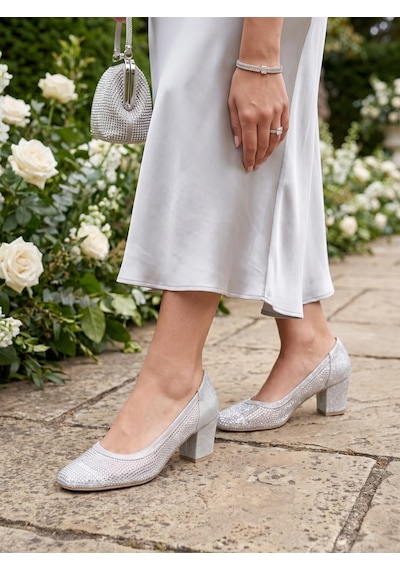 Nesilshoes Nesil Shoes Özma 970 Gümüş Topuklu Taşlı Kadın Ayakkabı GÜMÜŞ