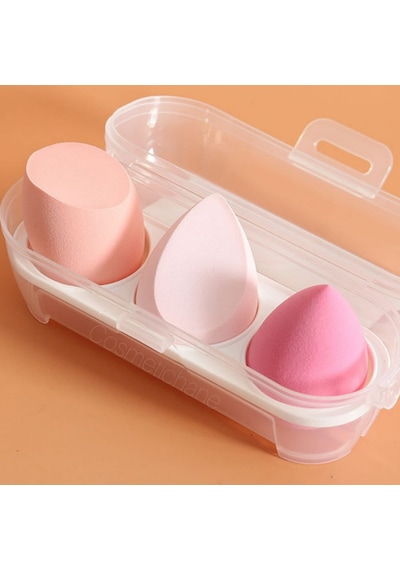 Cosmetichane Plastik Kutulu Renkli Makyaj Sünger Seti 3'lü