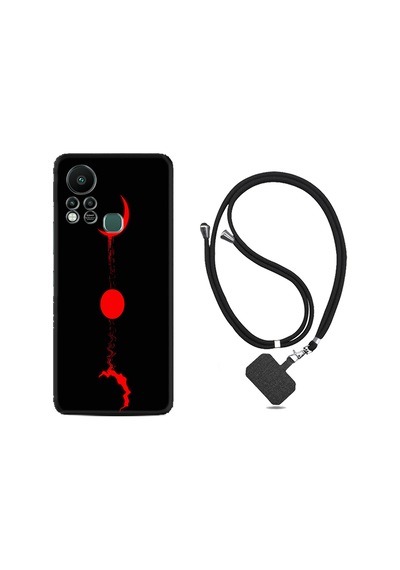 Infinix Hot 11S Kılıf İpli Boyun Askılı Desenli Silikon Red Moon 1710