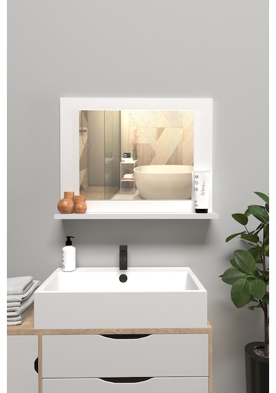 Raflı Banyo Aynası, Lavabo Ve Wc Aynası, Dresuar , Koridor , Mutfak , Makyaj Modern Duvar Tipi Ayna Beyaz
