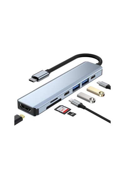 Tr-35 7 Port Mac Uyumlu Thunderbolt 3 İle Uyumlu Hub Type-c To 4k Hdtv 2x Usb3.0 2x Usb C Pd Şarj Micro Sd Ve Sd Kart Okuyucu