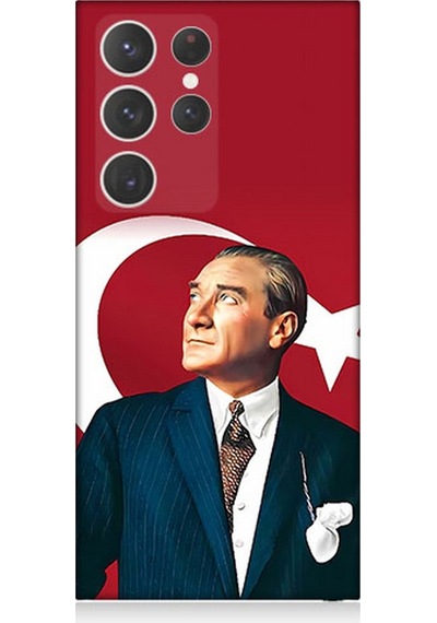 Samsung Galaxy S23 Ultra Uyumlu Silikon Kılıf Mustafa Kemal Atatürk Ve Bayrak