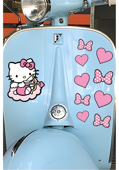Hello Kitty Set Sticker Su Geçirmez Yüksek Çözünürlüklü Araba Motorsiklet Kask Laptop Duvar Sticker