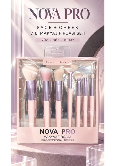 Nova Pro Face + Cheek 7 Li Profesyonel Makyaj Fırçası Seti Yüz, Göz, Kaş Ve Detay