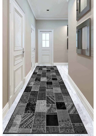 Füme Kaymaz Patchwork Kesme Rulo Özel Ölçülü Yolluk Ar321n11