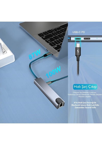 8in1 Type-c Usb Hdmı Çevirici Adaptör Hub.