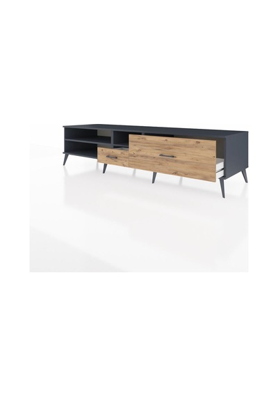 Kronos Tv Ünitesi 2 Raflı 2 Çekmeceli 220x59x51 Antrasit-antrasit/çam Antrasıt/atlas Çam - Antrasıt