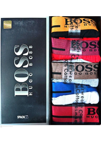 Hugo Boss 5" Li Erkek Boxer Set Fit Kalıp Beyaz - Gri Melanj - Siyah