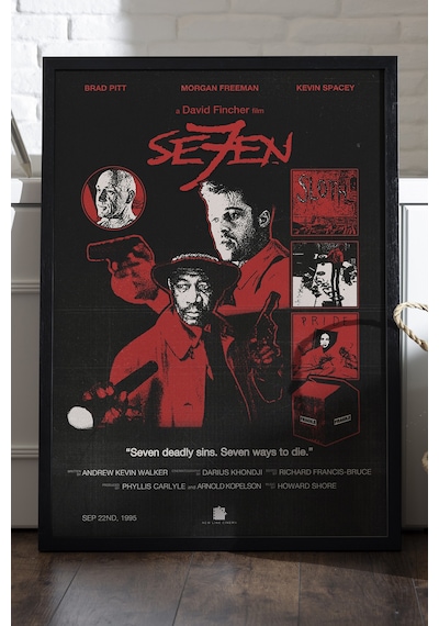 Seven Siyah Ahşap Çerçeveli Poster, Dekoratif Film Duvar Tablosu