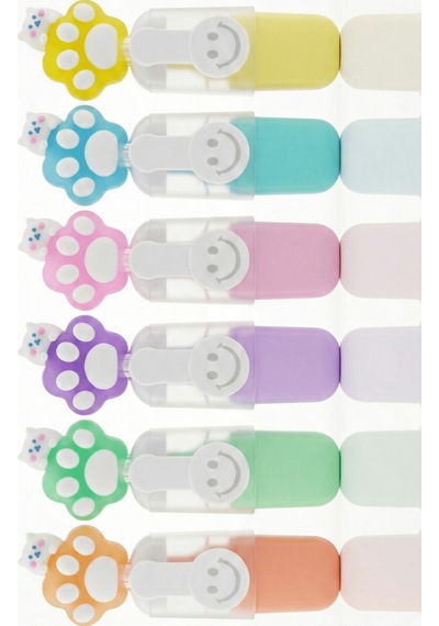 Sevimli Kedi Başlıklı Mini Fosforlu Keçeli Kalem-6lı Set-fosfor06