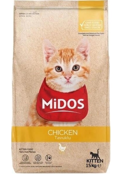 Midos Tavuklu Yavru Kedi Maması Büyüme 15 KG