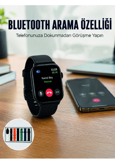 Akıllı Saat 7 Kordonlu Bluetooth Aramalı Nabız Ve Dokunmatik Akıllı Saat