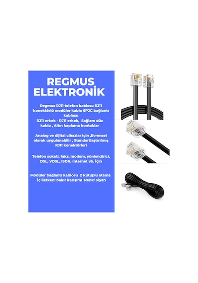 Regmus Adsl Vdsl Modem Ve Telefon Rj11 Hat Bağlantı Kablosu