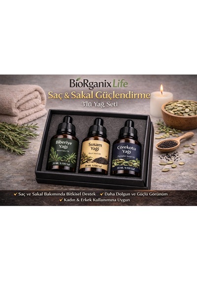 Life Saç Ve Sakal Bakım Seti Gür Görünüm & Yoğun Bakım 3 Lü Doğal Yağ 20 Ml