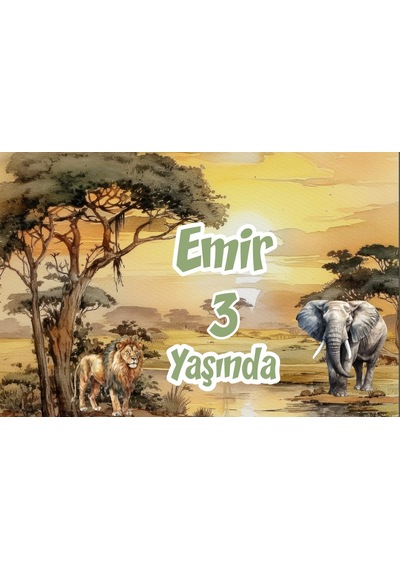 Safari Aslan Ve Fil Temalı Doğum Günü Afişi 70x100 Cm