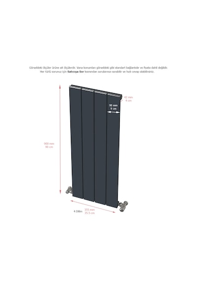Hestia Alüminyum Dikey Radyatör Panel 900 X 355 Antrasit 4 Dilim