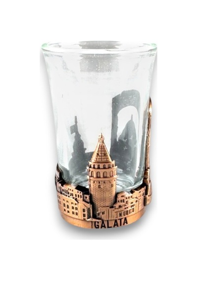 İstanbul Temalı Dekoratif Cam Kahve Yanı Bardak Ayasofya, Galata Ve Kız Kulesi Figürlü