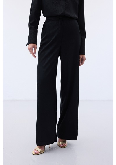 Sateen Jakarlı Pantolon - Siyah-136610 Siyah