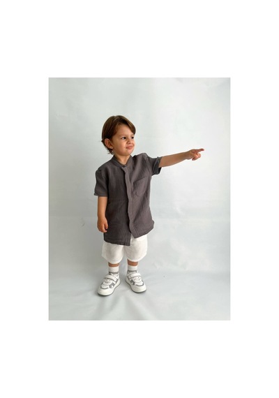 Poala Kids Müslin Kumaş Takım Beyaz - Gri
