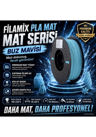 Filamix Pla Mat Buz Mavisi Filament 1.75mm 1kg Mat Yüzey