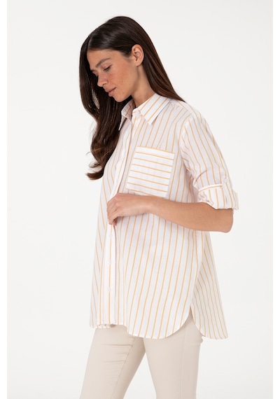 U.S. Polo Assn. Kadın Sarı Çizgili Uzun Kollu Tunik Gömlek 50306471-VR094