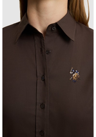U.S. Polo Assn. Kadın Koyu Kahverengi Uzun Kollu Basic Gömlek 50329503-vr084