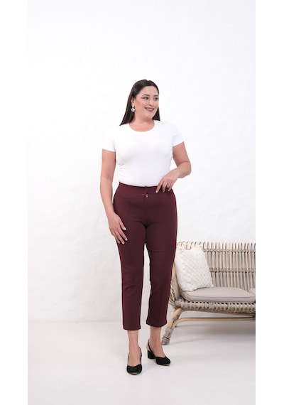 Paw Garage Likralı Bordo Büyük Beden Dar Paça Pantolon, 4 Mevsim, Vücudu Toplayan Pantolon Bordo