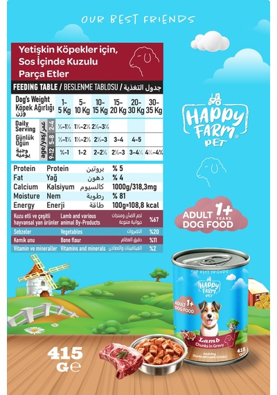 Happy Farm Yetişkin Yaş Köpek Maması Kuzu Etli 415 Gr