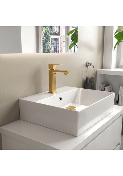 Adell Bloc Lavabo Bataryası Mat Altın Fırçalı Brushed Gold Modern Lavabo Musluğu 159401018