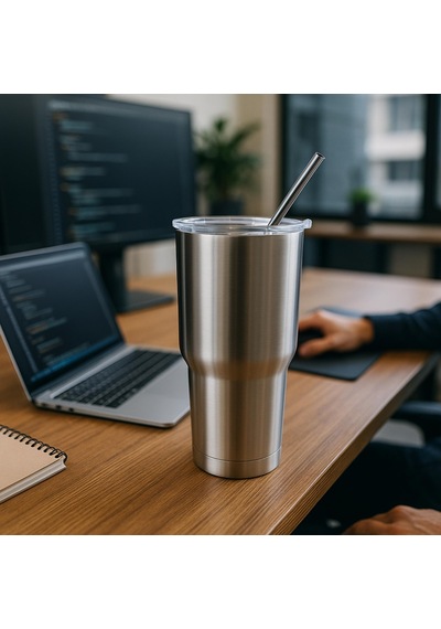 Perlotus 900 Ml Çelik Pipetli Soğuk İçecek Termosu Mug Sızdırmaz Kapaklı Gri