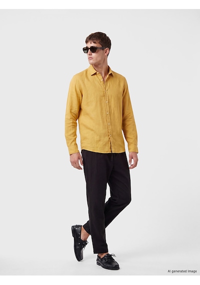 Lcw Vision Sarı Regular Fit %100 Keten Erkek Gömlek