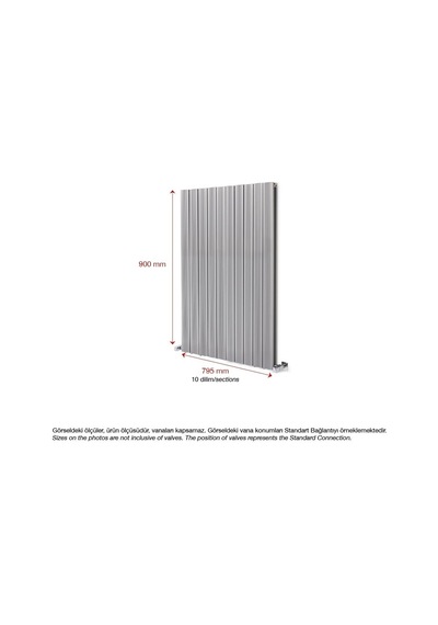900x795mm Amber Dikey Gümüş Gri Alüminyum Radyatör Standart Bağla