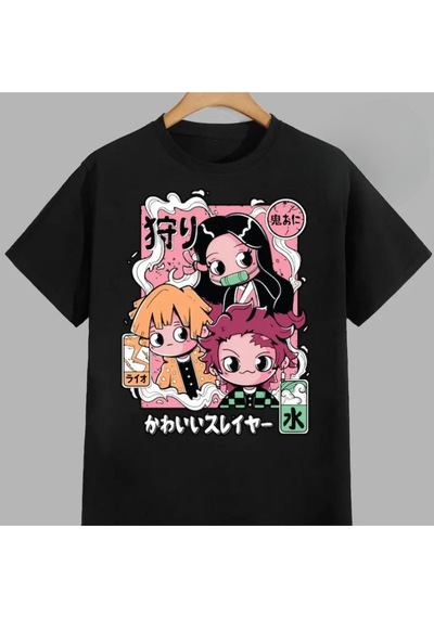 Flood Of Style Anime Desenli Unisex Bay Tişört Demon Slayer Siyah