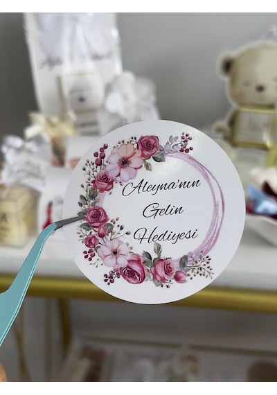 Gelin Hediyesi - Bohçası Yuvarlak Yapışkanlı Etiketi 3,5 Cm 88 Adet - Arl Etiket Tasarım Beyaz