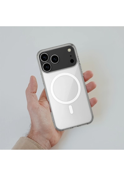 Apple Uyumlu iPhone 17 Pro Max Kılıf Magsafe Özellikli Şeffaf Silikon Kapak Şeffaf