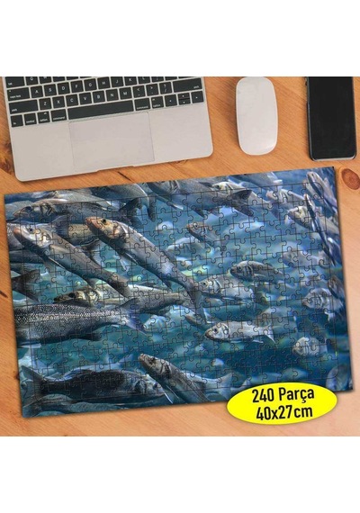 Denizde Yüzen Balık Sürüsü 240 Parça Puzzle Yapboz-96803284