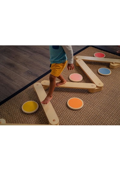 Montessori Ahşap Denge Kirişi, Denge Tahtası, Basamak Taşları, Aktivite Çocuk Oyuncağı 4 Sopa+4 Taş