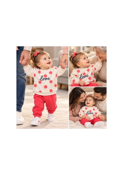 Genel Markalar Puantiyeli Love Kız Bebek Takımı Krem - 927543148 Krem