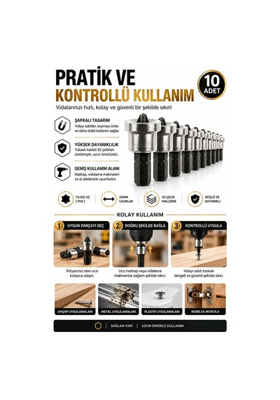 Bits Ucu Seti 10 Adet 25 Mm Ph2 Yıldız Vidalama Uçları