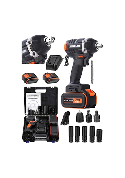 Pro Müller 88 V 10 Ah Motor Korumalı Metal Şanzıman Çift Akülü Darbeli Somun Sıkma Sökme Makinesi