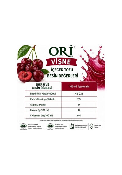 Ori Vişne Aromalı Soğuk Şerbetlik İçecek Tozu 450 Gr