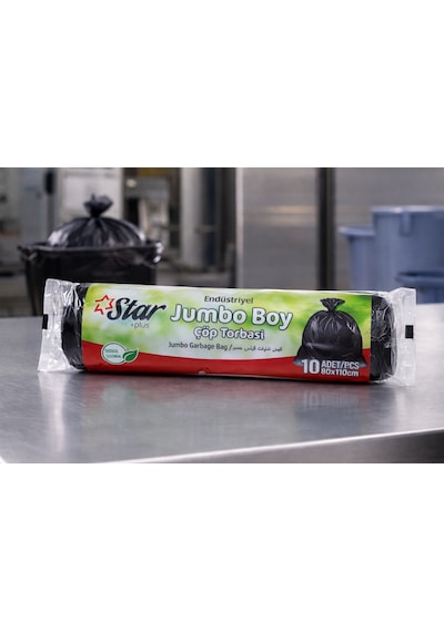 Star Plus Endüstriyel Jumbo Boy Çöp Torbası 80x110 Cm 10 Adet Dayanıklı Sanayi Tipi Çöp Poşeti