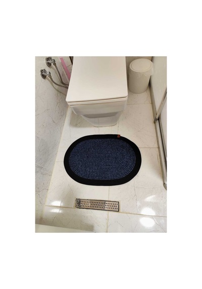 Jüt Hasır Tek Li,banyo Paspası,bohem Tarzı Banyo Takımı, Paspas/40x60 Kırçılmavi Siyah Kırçılmavi Siyah
