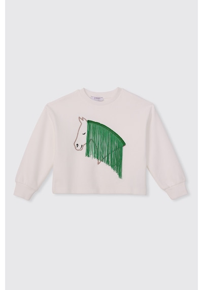 Panço Kız Çocuk Ekru-yeşil Sweatshirt 2521gk08072