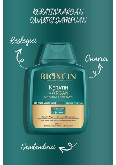 Keratin & Argan Onarıcı Şampuan 300 Ml - Yıpranmış Ve Hasar Görmüş Saçlar 3'lü