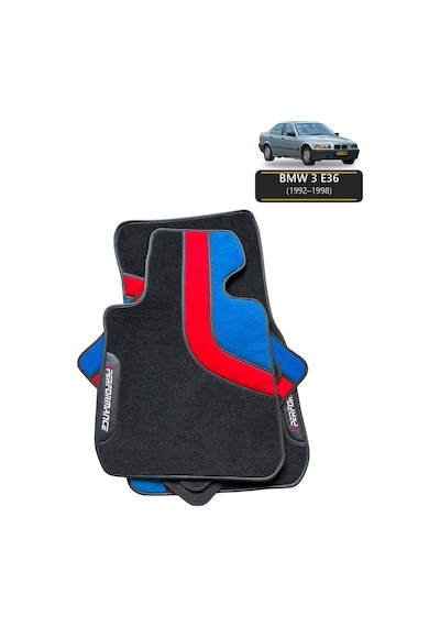 Oto Halı Paspas Seti Bmw 3 E36 1992 1998 Uyumlu Sport Kaymaz & Şık Tasarım - Kırmızı-mavi