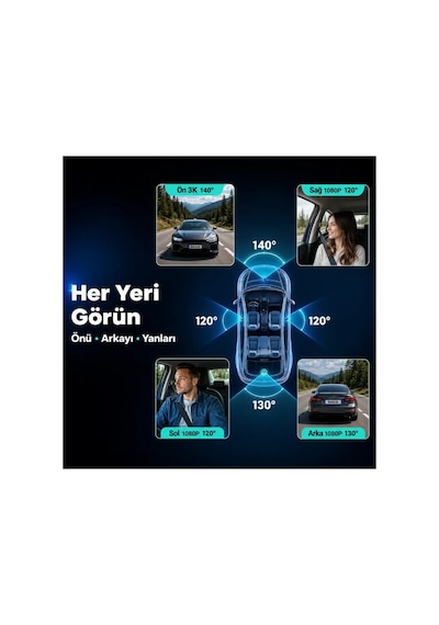 +360 Botslab G980H Pro 3K 4 Kameralı Wifi+GPS Akıllı Araç İçi Kamera +150° Geniş Açı+Yaya Algılama