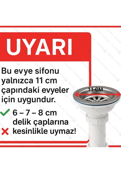 Tr Çöpmak Çiftli Kafalı Evye Sifonu Ø50 Derin, 11 Cm Yandan Taşmalı, Koku Önleyici Ve Taşlı Borulu Dayanı