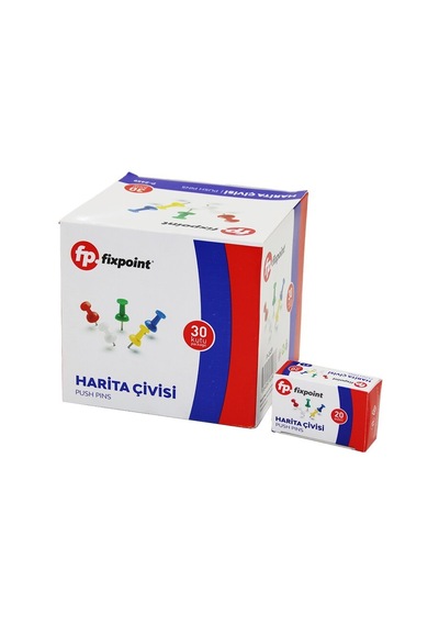 Fixpoint P-2459 Renkli Harita Çivisi 20 Adet 30x20- 30'li Paket Diğer